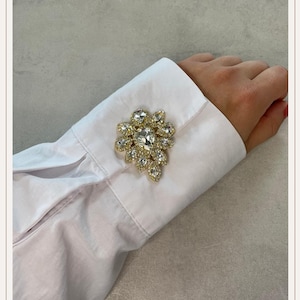 Stone Drop White with Gold 1 pcs Button Cover | Cufflinks |Clip on Button Covers | accessories | Button Jewels | Pearl Buttons |Wedding Gift