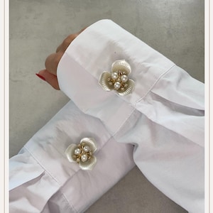 Orchid Pearl Flower 3 White Button Cover | Cufflinks |Clip on Button Covers | Button accessories | Jewels | Pearl Buttons |Wedding Gift