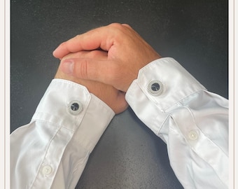 Cubrebotones negro con círculo de diamantes para hombre | Gemelos | Cubrebotones con clip | Accesorios para botones | Joyas para botones | Botones de perla | Regalo de boda