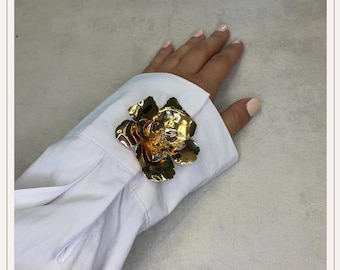 1 cubrebotones de metal dorado con diseño de flor | Gemelos | Cubrebotones con clip | Accesorios | Joyas para botones | Botones de perla | Regalo de boda