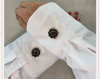 Round Black Gold Button Cover | Cufflinks |Clip on Button Covers | Button accessories | Button Jewels | Pearl Buttons |Wedding Gift