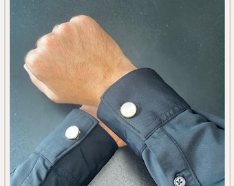 Cubrebotones de plata y mármol para hombre | Gemelos | Cubrebotones con clip | Accesorios para botones | Joyas para botones | Botones de perla | Regalo de boda