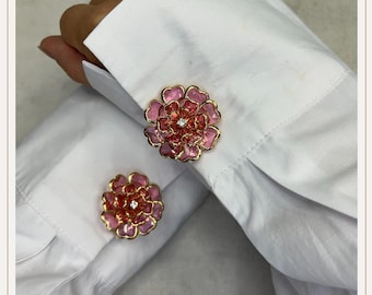 Botones transparentes rosas con forma de flor de cristal | Gemelos | Botones con clip | Accesorios | Botones de perlas | Botones de perlas | Regalo de boda