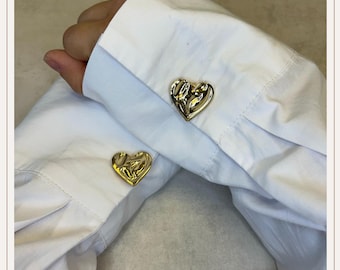 Cubrebotones dorado con forma de corazón perforado | Gemelos | Cubrebotones con clip | Accesorios para botones | Joyas para botones | Regalo de Navidad | Regalo de boda