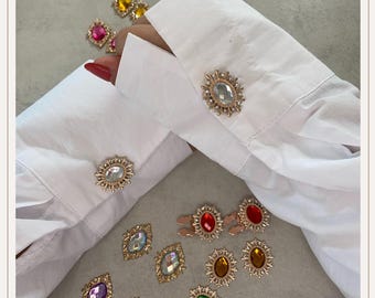 Cubrebotones ovalados de plata con diamante (1 unidad) | Gemelos | Cubrebotones con clip | Accesorios para botones | Joyas para botones | Botones de perla | Regalo de boda