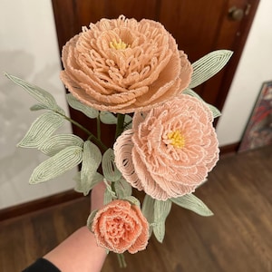 French Beaded Peony Three Piece Bouquet