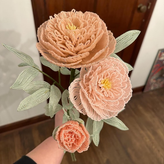 French Beaded Peony Three Piece Bouquet