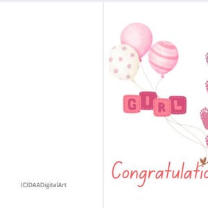 Parabéns pelo novo bebê - conjunto de seis - Cartões de felicitações para bebês meninas