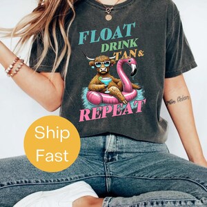 Comfort Colors® Float Drink Tan Repeat Shirt, Summer Vibes Tee, Beach Day Shirt, Vacation Mood Shirt, Cute Beach Party Tee