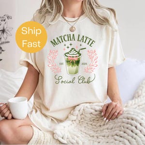Comfort Colors® Matcha Latte Social Club Shirt, ästhetisches Matcha-T-Shirt, trendiges Kaffee-T-Shirt, Matcha-Liebhaber-Geschenk, Matcha-Mädchen-T-Shirt, Y2K Matcha-T-Shirt