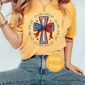 Comfort Colors® Patriotic Christian Shirt, One Nation Under God Cross Tee, Faith Shirt, USA Flag Jesus Shirt, Religious Graphic T-Shirt