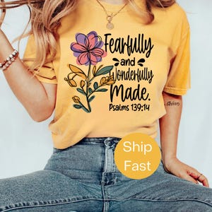Maglietta Comfort Colors® &quot;Fatto con timore e meraviglia&quot;, Maglietta Salmo 139:14, Maglietta con versetto della Bibbia cristiana, Maglietta con fede ispiratrice, Maglietta con Gesù