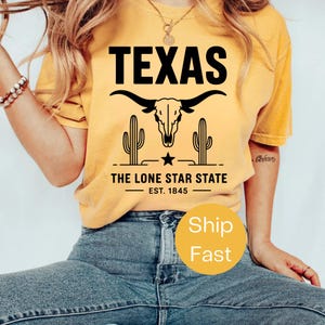 Comfort Colors® Texas The Lone Star State Shirt - Western Cowboy T-Shirt - Retro Texas Pride T-Shirt - Geschenk im südlichen Stil - Vintage Rodeo Shirt