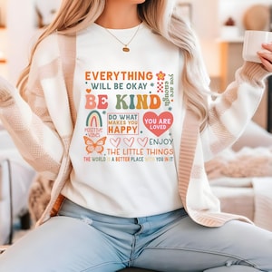 すべて大丈夫シャツ – 美的メンタルヘルスTシャツ、ポジティブな雰囲気のシャツ、やる気を起こさせる優しさのシャツ