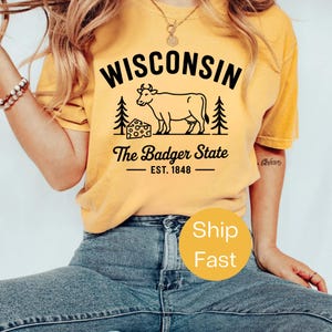 Comfort Colors® Wisconsin The Badger State Shirt – Midwest Cheese Tee – Retro Wisconsin T-Shirt – State Pride Gift – Funny Dairyland Shirt