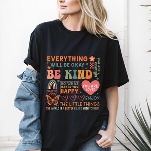 すべて大丈夫シャツ – 美的メンタルヘルスTシャツ、ポジティブな雰囲気のシャツ、やる気を起こさせる優しさのシャツ