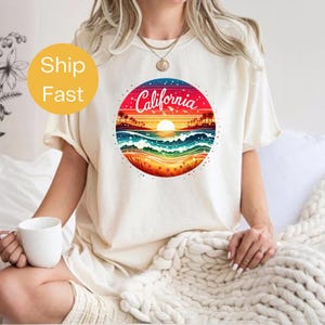 Chemise California Comfort Colors®, t-shirt d&#39;été rétro Cali, t-shirt esthétique West Coast, chemise vintage Beach Graphic, t-shirt Sunset State Vibes