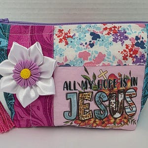 Religious Jesus Cosmetic or Make up Handmade Fabric Bag Purse.  Ships Free.