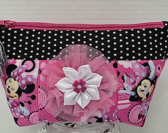 Minnie Mouse Fans Cosmetic or Make up Handmade Bag Purse Pouch Ships Free