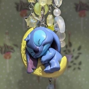 Stitch on the Moon Keyring / Bag Charms (Extra Long) - Stitch & Angel Celestial Collection image 1