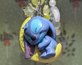 Stitch on the Moon Keyring / Bag Charms (Extra Long) - Stitch & Angel Celestial Collection