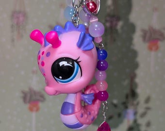 Pink & Purple Seahorse - Genuine Littlest Pet Shop Figure Keyring / Bag Charm