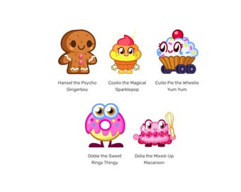Moshling Keyring (Foodies) - Hansel, Coolio, Cutie Pie, Oddie & Delia - Genuine Moshi Monsters Moshling Figure Including Special Edition