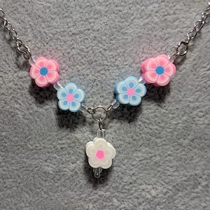 Pride Necklace - Transgender Pride - Pride Blooms Flower Necklace - Subtle Pride &lt;3 - Stainless Steel Chain for Sensitive Skin