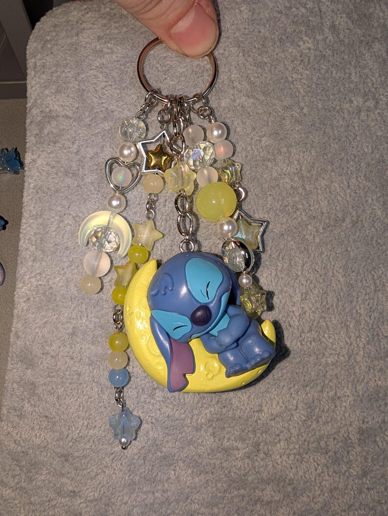 Stitch on the Moon Keyring / Bag Charms (Extra Long) - Stitch & Angel Celestial Collection image 5