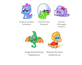 Moshling Keyring (Dinos) - Snookums, Pooky, Doris, Gurgle & Sherman - Genuine Moshi Monsters Moshling Figure Including Special Edition