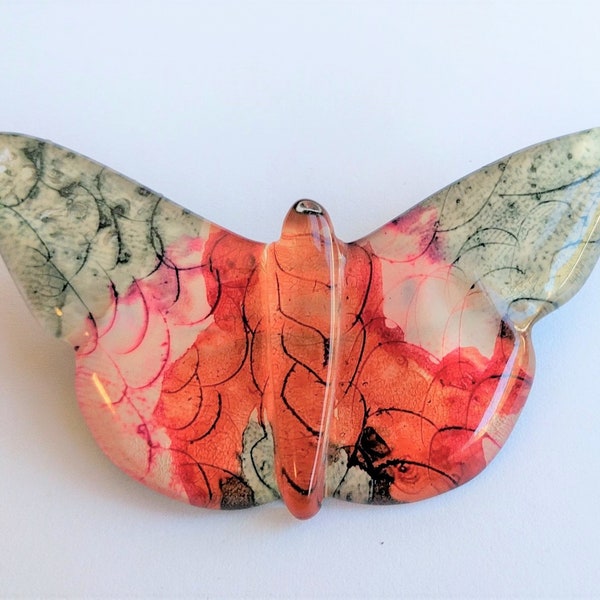 Art Deco lucite butterfly brooch/plastic moth pin/vintage butterfly ornament at Lacoona