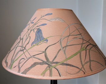 Art Nouveau style lamp shade hand painted lilies grass blades mute palette dusty pink/copper khaki green blue coolie lampshade by Lacoona