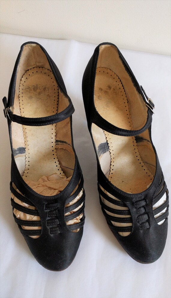 Vintage 1930's Art Deco black silk shoes - Truefo… - image 10