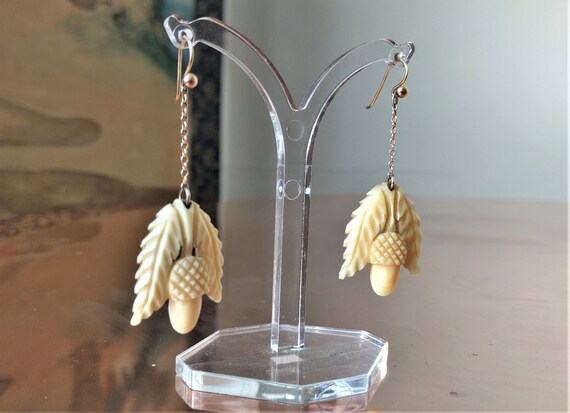 Victorian acorn and oak leaves earrings - antique… - image 4