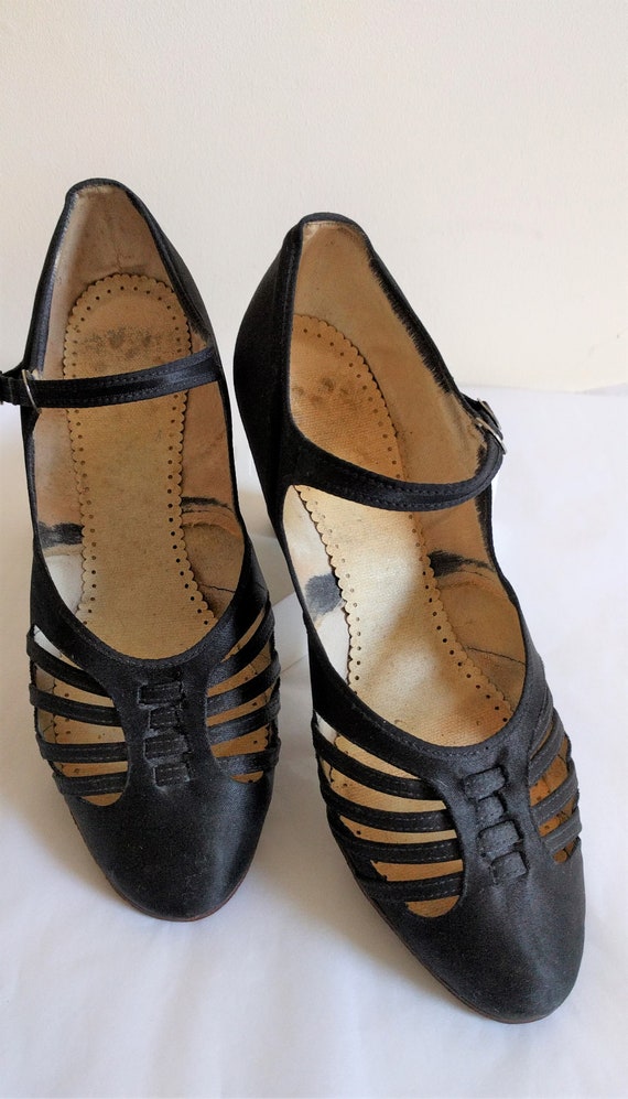 Vintage 1930's Art Deco black silk shoes - Truefo… - image 5