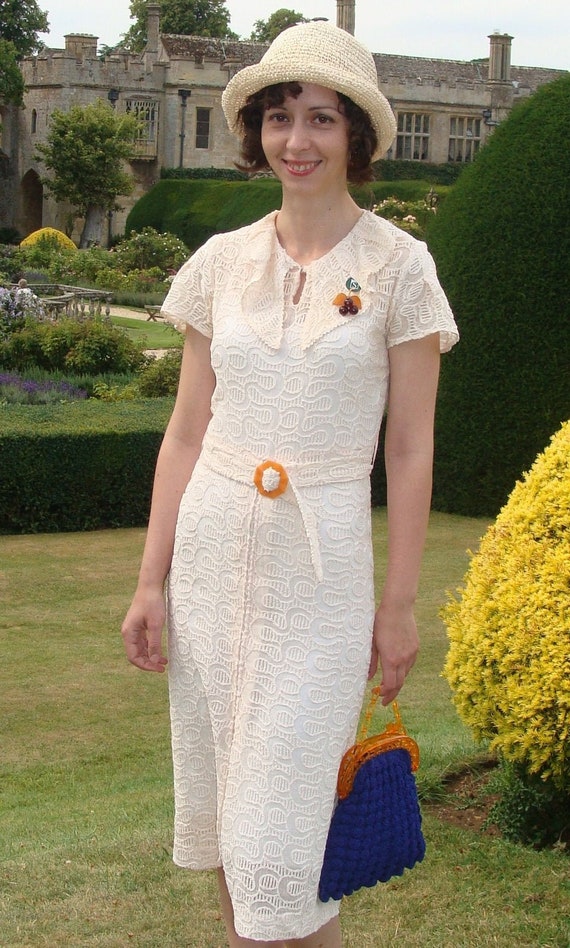 Vintage 1930s summer cotton lace dress small at La