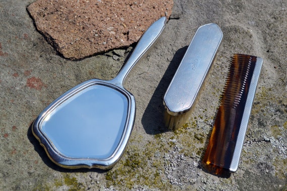 Art Deco Sterling Silver Vanity Set Vintage Grooming Art Deco Sterling Silver Vanity Set, Dressing Table Brush Comb Mirror Set