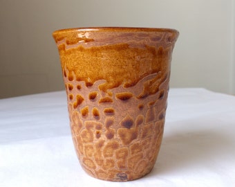 Studio Raku pottery crocodile skin beaker vase pot crackled glaze- handmade animal print ceramic - reptile skin decor mock croc signed