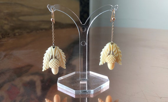 Victorian acorn and oak leaves earrings - antique… - image 1