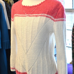 1930/1970 style Shetland wool jumper/ pink cream Shetland yarn/Lacoona Vintage style jumper/hand knitted pullover/handmade jumper