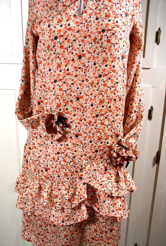 Vintage 1920s day dress/peach coral spotty dress/… - image 5
