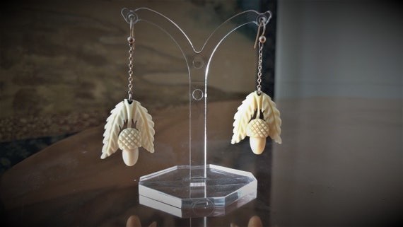 Victorian acorn and oak leaves earrings - antique… - image 3