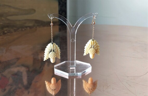 Victorian acorn and oak leaves earrings - antique… - image 2