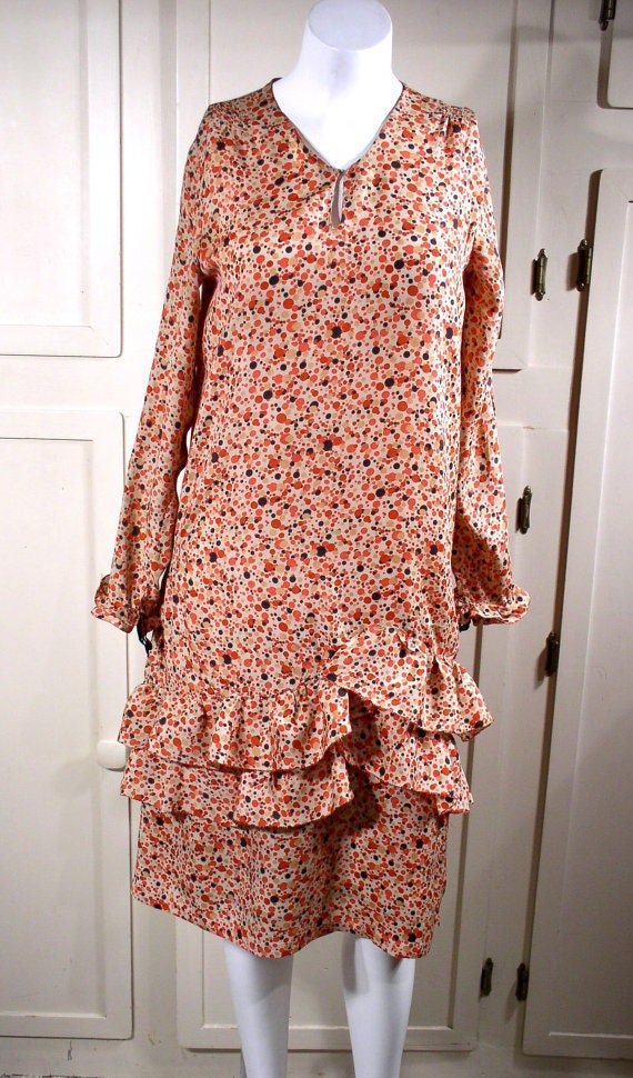 Vintage 1920s day dress/peach coral spotty dress/… - image 4