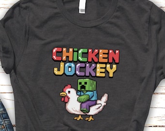 Chicken Jockey T-Shirt, Funny Gamer Cartoon Graphic Tee