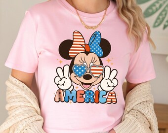 Happy 4th of July Disney T-Shirt, Minnie Mouse Victorious Tee, Patriotic Minnie Red White Blue Tee