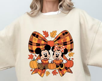 Mickey Minnie Fall Tee, Smart Ribbon Hoodie, Disney Autumn Coquette T-Shirt