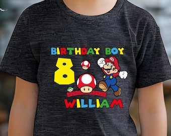 Personalized Mario Birthday Boy T-Shirt, Video Game Party Tee