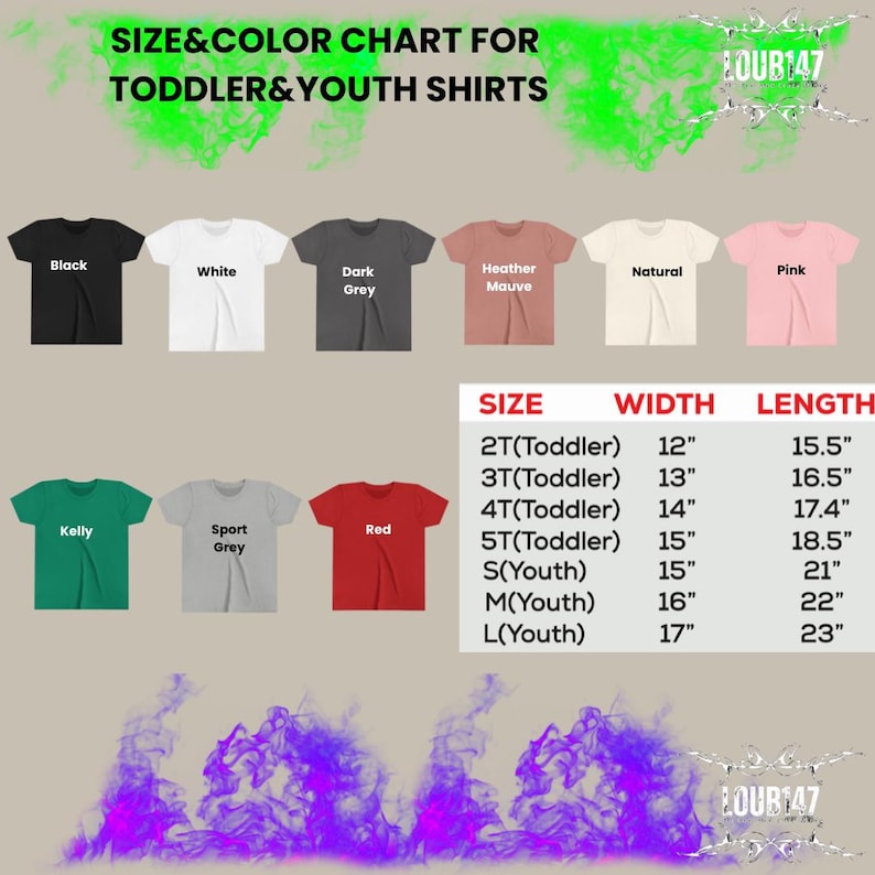 the size and color chart for a t - shirt