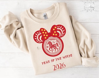 Disney Lunar New Year Sweatshirt, Custom Mickey Head Horse Year Hoodie, Minnie Head Chinese New Year Sweater